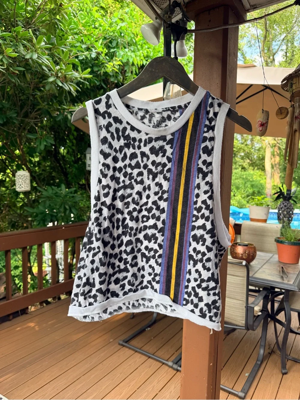 Free People Beige Leopard Tank with purple and yellow  Stripe
